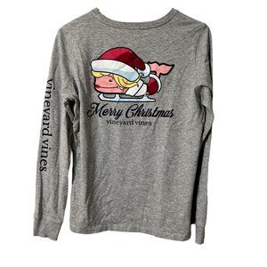 Vineyard Vines Gray Long Sleeve Tshirt Santa Whale Size Small